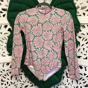 Seaesta Surf, girls wavy flowers, long sleeve surf suit/ one piece swimsuit. 14.